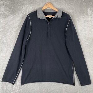 Carbon2Cobalt Sweater Mens Medium Black Cotton Cashmere Quarter Button Pullover